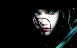 Woman blue eyes black background 5 - cyberpunk art free wallpaper for desktop