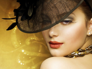 Woman hat necklace gold background - a gold background free wallpaper