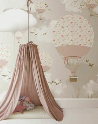 Pink canopy bed wallpapered room - anne geddes free wallpaper for mobile