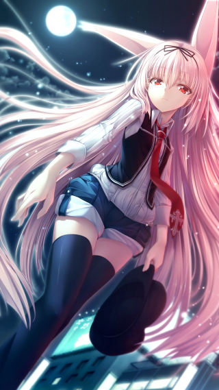 Long hair girl moon fox - a detailed drawing free wallpaper for mobile