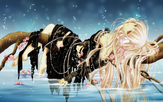 Woman floating water long hair - her head and a necklace free wallpaper
