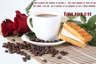 Coffee waffle plate beans roses - morning free wallpaper for desktop
