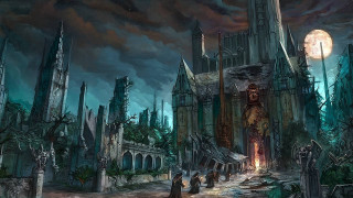 Gothic city full moon cemetery - fantasy concept art free wallpaper