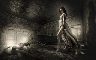 Woman long dress skeleton room - a skeleton free wallpaper for desktop