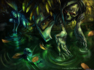Creepy creature woman water leaves - chris rahn free wallpaper