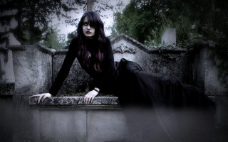 Woman longhair blackdress leaning grave - black dress free wallpaper