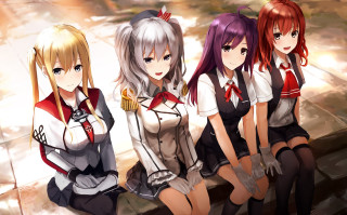 Girls sitting ledge building hands - a group of girls free wallpaper