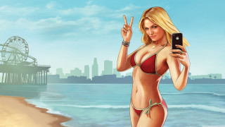 Woman bikini cell phone beach - a ferris free wallpaper