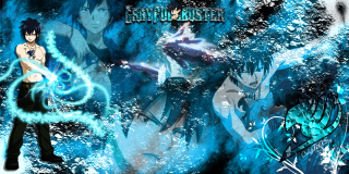 Anime character sword demon blue - his hand and a demon in the background free wallpaper
