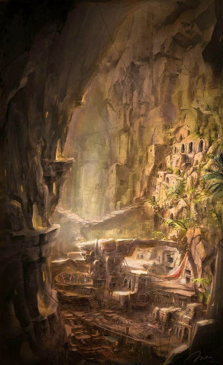 Cave waterfall house painting nature - christopher moeller free wallpaper for mobile