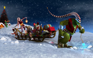 Elves sleigh presents christmas tree - a christmas tree in the background free wallpaper