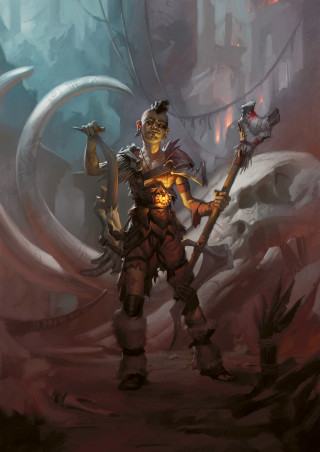 Woman holding staff sword painting - the gathering artwork free wallpaper for mobile