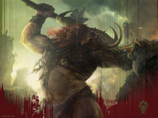 Demon horns sword painting artwork 2 - a painting of a demon free wallpaper