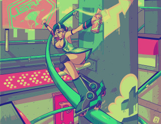 Cartoon girl rollercoaster city neon - a cartoon girl free wallpaper