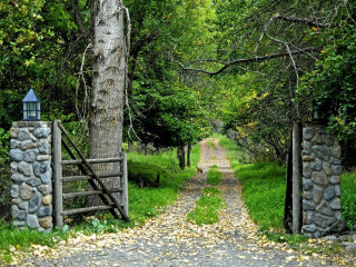 Stone gate open dirt road - archibald skirving free wallpaper for desktop