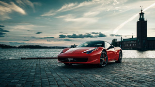 Red sports car brick road 14 - a brick road next free wallpaper for desktop