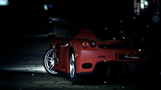 Red sports car night snow 4 - photorealistic lighting free wallpaper for desktop