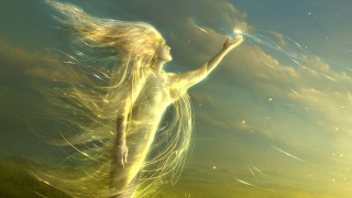 Woman kite flying hair sky - radiant free wallpaper