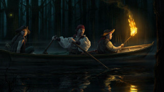 Three people boat fire water - david teniers iii free wallpaper