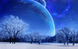 Blue planet stars birds snow 7 - ground free wallpaper