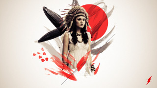Woman headdress feathers red white - fletcher martin free wallpaper