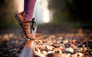Colorful shoes walking leaves woods - art nouveau fashion free wallpaper