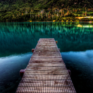 Dock water mountain range lake - free summer wallpaper for tablet