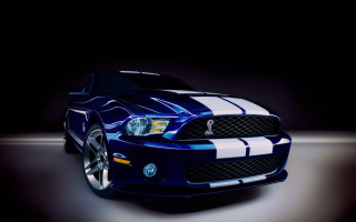 Blue mustang car white stripes 3 - digital painting free wallpaper