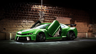 Green sports car brick room - the door free wallpaper