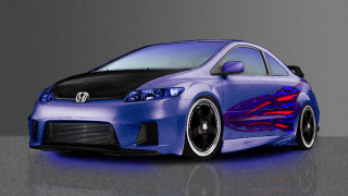 Blue car red flame hood - the image free wallpaper