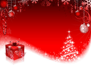 Red christmas background tree presents - ornament free wallpaper