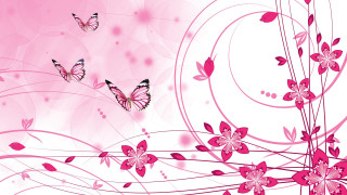 Pink background butterflies swirling flowers - a swirl free wallpaper