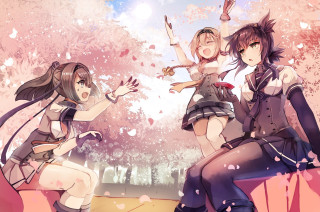 Anime girls bench tree pink - a bench in front free wallpaper