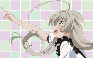 Girl long hair pointing finger - in the air free wallpaper for desktop