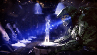Futuristic man robot dark room - halo free wallpaper