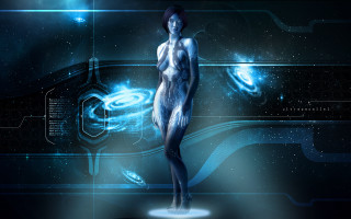 Woman futuristic space blue background - swirl free wallpaper for desktop