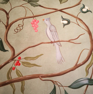 Bird branch berries leaves painting - a painting of a bird free wallpaper