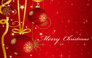 Red christmas card gold ornaments - naive free wallpaper