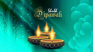 Diwali candles blue background bubbles - free neon wallpaper for desktop
