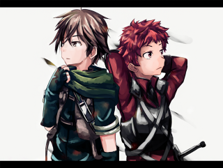 Anime characters swords scarf battle - their shoulder free wallpaper for desktop