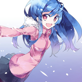 Blue haired girl flying snow - synchromism free wallpaper for tablet