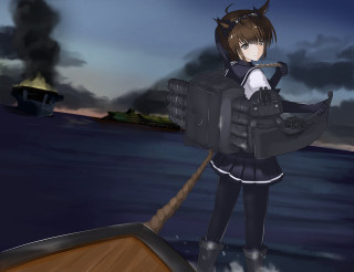 Anime girl boat demon head - explosion free wallpaper for desktop