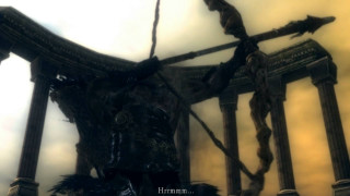 Demon statue sword clouds sky - daarken free wallpaper