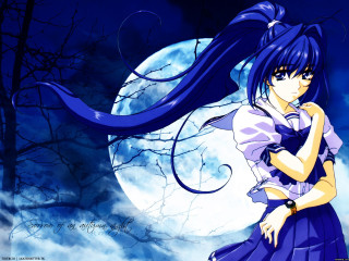 Moonlight girl blue hair anime - a full moon free wallpaper