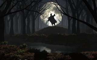 Man horse forest full moon - dark shadow free wallpaper