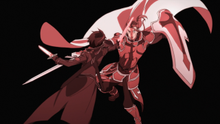 Man woman red outfits swords - ufotable free wallpaper