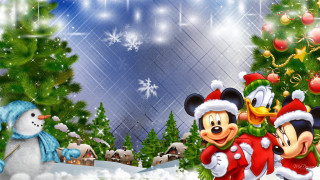 Mickey christmas snowman friends winter - a christmas scene free wallpaper