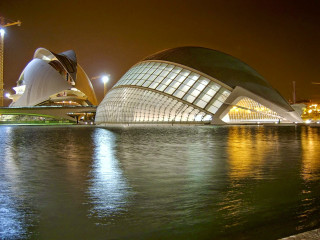 Large building water night lights - modernism free wallpaper