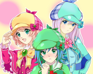 Anime girls hats bows green - pastel color free wallpaper