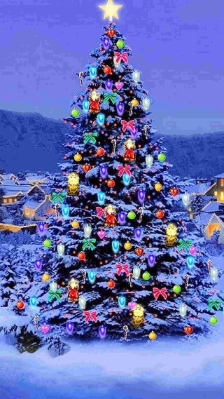 Christmas tree snow sky mountain - free christmas wallpaper for mobile